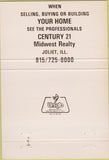 Matchbook Cover - Century 21 Real Estate Joliet IL 40 Strike