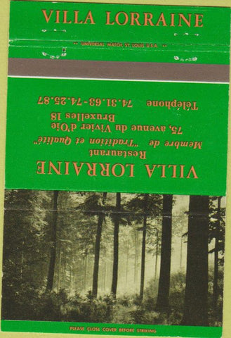 Matchbook Cover - Villa Lorraine Restaurant Brussels  40 Strike