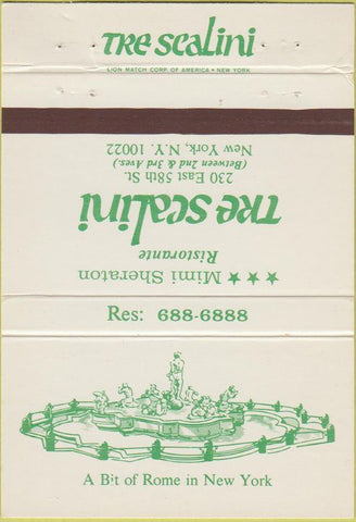 Matchbook Cover - The Scalini New York City 40 Strike