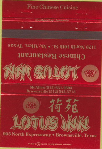 Matchbook Cover - Lotus Inn Chinese Restaurant McAllen TX 40 Strike