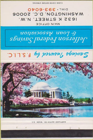 Matchbook Cover - Jefferson Federal Savings Loan Washington DC 40 Strike