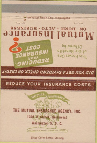 Matchbook Cover - Mutual Insurance Agency Washington DC 40 Strike