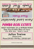 Matchbook Cover - Pombo Real Estate Tracy CA 40 Strike