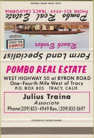 Matchbook Cover - Pombo Real Estate Tracy CA 40 Strike