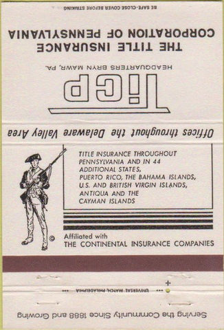 Matchbook Cover - Title Insurance Corp Bryn Mawr PA 40 Strike