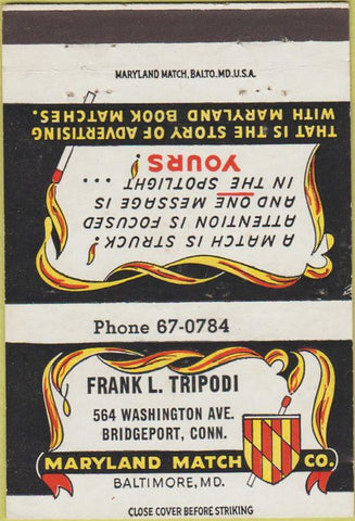 Matchbook Cover - Maryland Match co Bridgeport CT 40 Strike