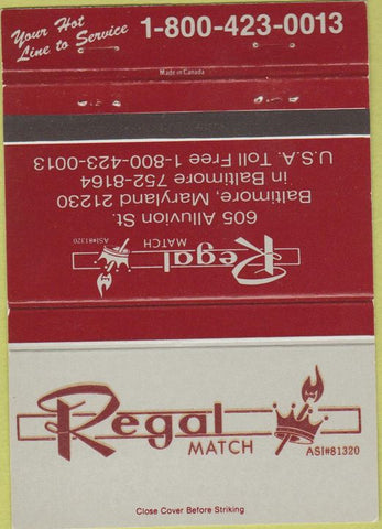 Matchbook Cover - Regal Match Co Baltimore MD 40 Strike