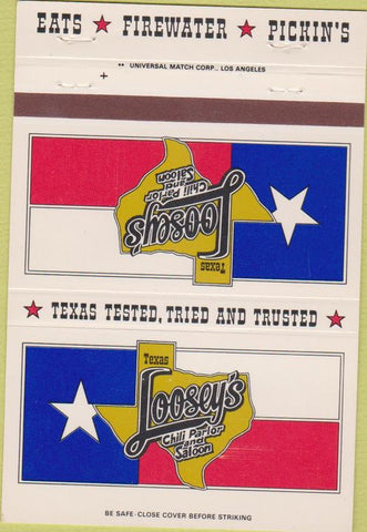 Matchbook Cover - Texas Loosey's Chili Parlor Torrance Fullerton CA 40 Strike