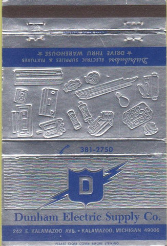 Matchbook Cover - Dunham Electric Supply Kalamazoo MI 40 Strike