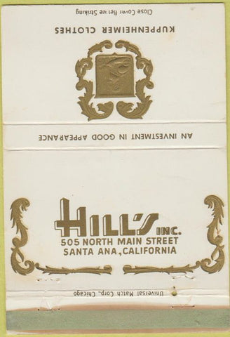 Matchbook Cover - Kuppenheimer Clothes Santa Ana CA WEAR 40 Strike