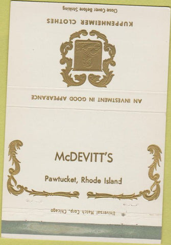 Matchbook Cover - Kuppenheimer Clothes Pawtucket RI 40 Strike
