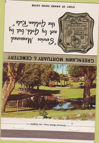 Matchbook Cover - Greenlawn Mortuary Cemetery Bakersfield CA 40 Strike