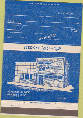 Matchbook Cover - State Bank of Ashland IL 40 Strike
