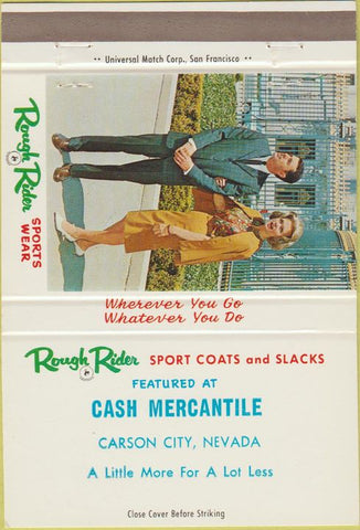 Matchbook Cover - Rough Rider Men's Clothes suit Carson City NV 40 Strike