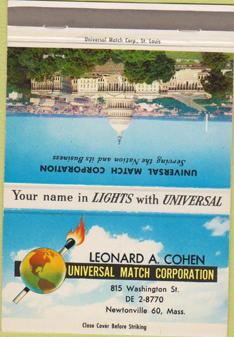 Matchbook Cover - Universal Match Corp Leonard Cohen Newtonville MA 40 Strike