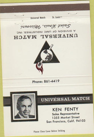 Matchbook Cover - Universal Match Dealer Ken Fenty San Francisco CA 40 Strike