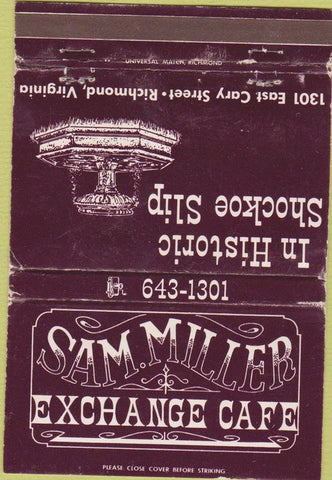 Matchbook Cover - Sam Miller Exchange Cafe Richmond VA WEAR 40 Strike