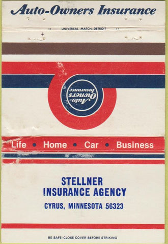 Matchbook Cover - Stellner Insurance Agency Cyrus MN WEAR 40 Strike