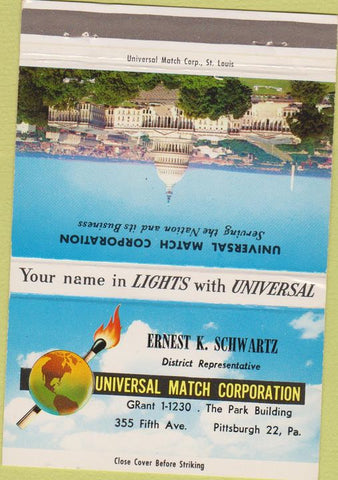 Matchbook Cover - Universal Match Corp Ernest Schwartz Pittsburgh PA 40 Strike