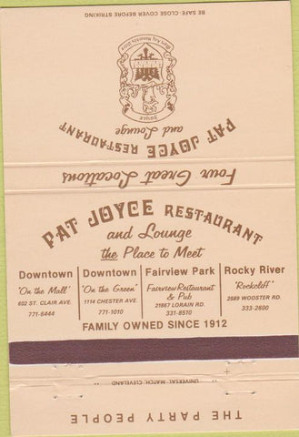 Matchbook Cover - Pat Joyce Restaurant Cleveland OH 40 Strike