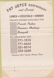 Matchbook Cover - Pat Joyce Restaurant Cleveland OH 40 Strike
