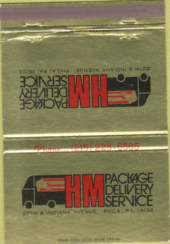 Matchbook Cover - HM Package Delivery Service Philadelphia PA 40 Strike