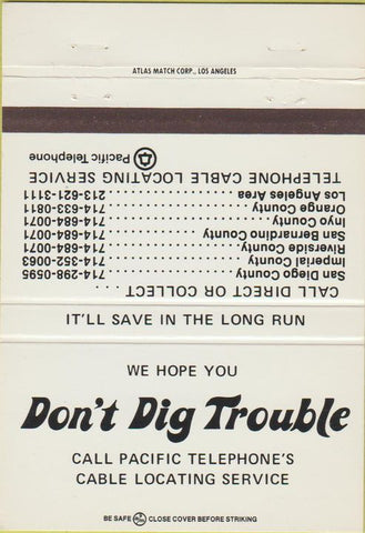 Matchbook Cover - Pacific Bell Telephone San Diego CA Southern  40 Strike