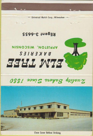 Matchbook Cover - Elk Tree Bakeries Appleton WI 40 Strike
