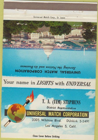 Matchbook Cover - Universal Match Corp Tim Stephens Los Angeles CA  40 Strike