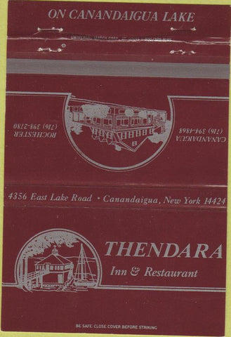 Matchbook Cover - Thendara Innn Restaurant Rochester Canandaigua NY 40 Strike