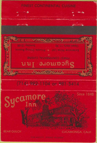 Matchbook Cover - Sycamore Inn Cucamonga CA 40 Strike
