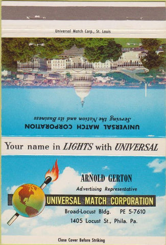 Matchbook Cover - Universal Match Corp Arnold Gerton Philadelphia PA 40 Strike