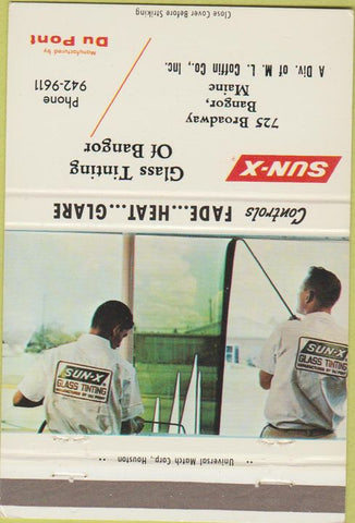 Matchbook Cover - Sun X Glass Tinting Bangor ME Du Pont 40 Strike