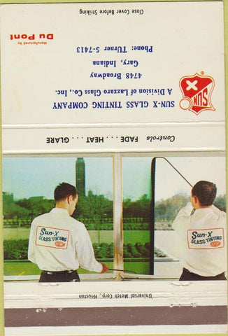 Matchbook Cover - Sun X Glass Tinting Gary IN Du Pont 40 Strike