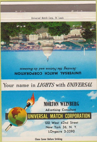 Matchbook Cover - Universal Match Corp Morton Weinberg New York NY 40 Strike