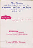Matchbook Cover - Parsons Commercial Bank KS Christmas 40 Strike