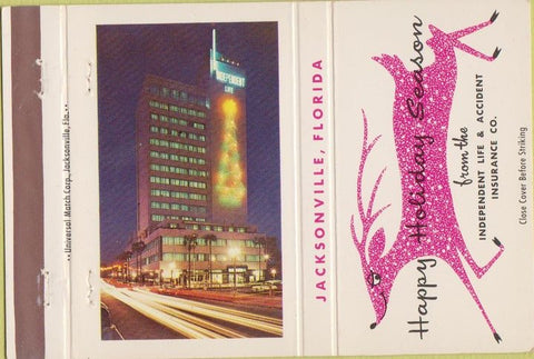 Matchbook Cover - Independent Life Insurance Jacksonville FL Christmas 40 Strike