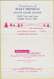 Matchbook Cover - Walt Mensch Match Dealer Garden Grove CA Christmas 40 Strike