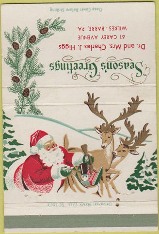 Matchbook Cover - Charles Higgs Wilkes Barre PA Christmas WORN 40 Strike