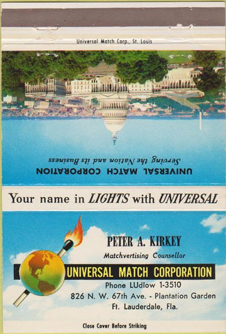 Matchbook Cover - Universal Match Corp Peter Kirkey Fort Lauderdale FL 40 Strike