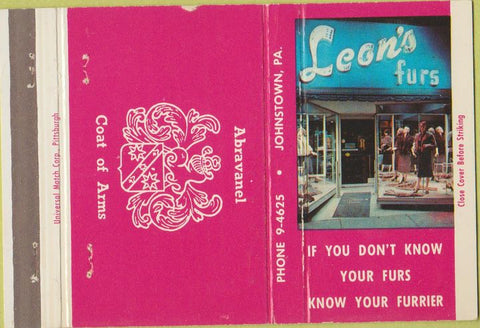 Matchbook Cover - Leon's Furs Johnstown PA girlie 40 Strike