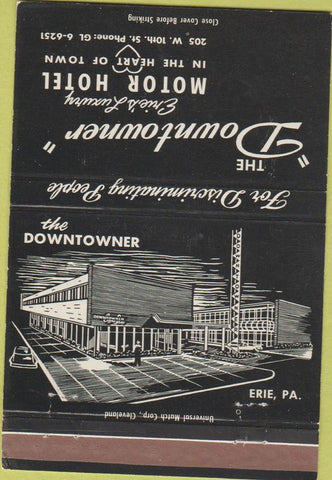 Matchbook Cover - The Downtown Motor Hotel Erie PA 40 Strike