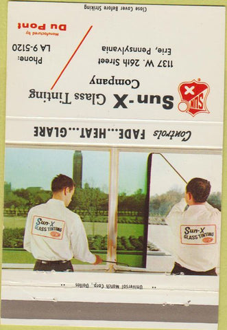 Matchbook Cover - Sun X Glass Tinting Erie PA 40 Strike