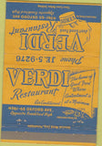 Matchbook Cover - Verdi Restaurant Philadelphia PA 40 Strike
