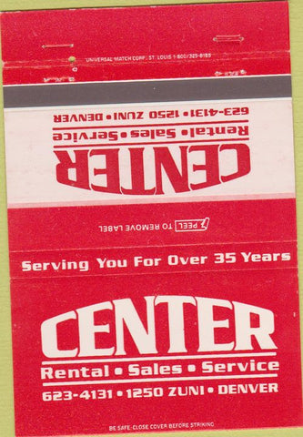 Matchbook Cover - Center Rental Sales Denver CO 40 Strike