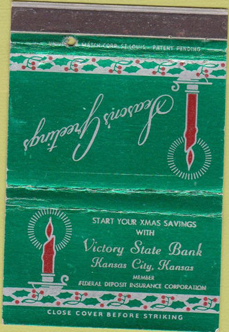 Matchbook Cover - Victory State Bank Kansas City MO Christmas 40 Strike