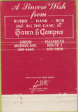 Matchbook Cover - Town Campus Banquet Union Elizabeth NJ 40 Strike