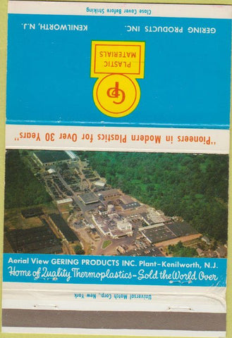 Matchbook Cover - Gering Products Plastic Kenilworth NJ 40 Strike
