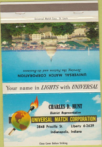Matchbook Cover - Universal Match Corp Charles Hunt Indianapolis 40 Strike
