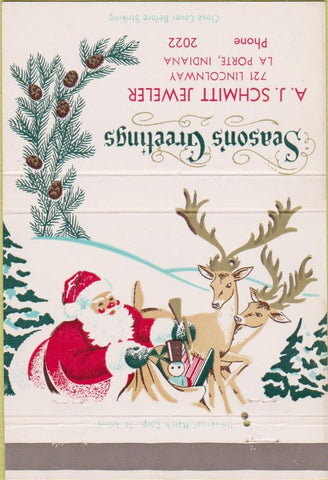 Matchbook Cover - AJ Schmitt Jeweler La Porte IN Christmas 40 Strike